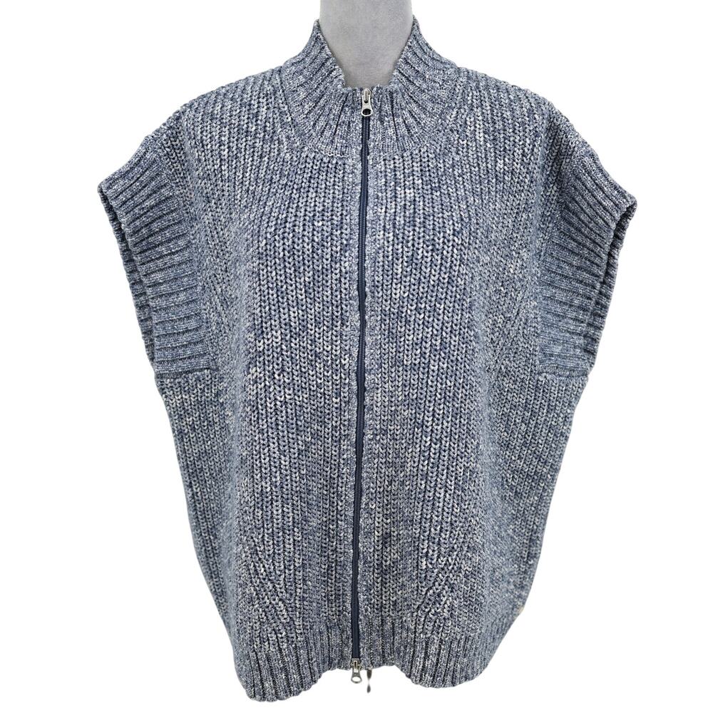 Pure Handknit Sweater Vest Womens Small Blue Chunky Knit Full Zip Oversized